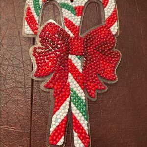 Beaded Christmas Bow Candy Cane Bookmark | Holiday Decor